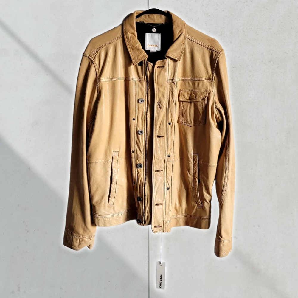 🎉✨SOLD✨🎊 - NEW With Tags Men's Diesel Yellow 100% Lambskin Leather Jacket